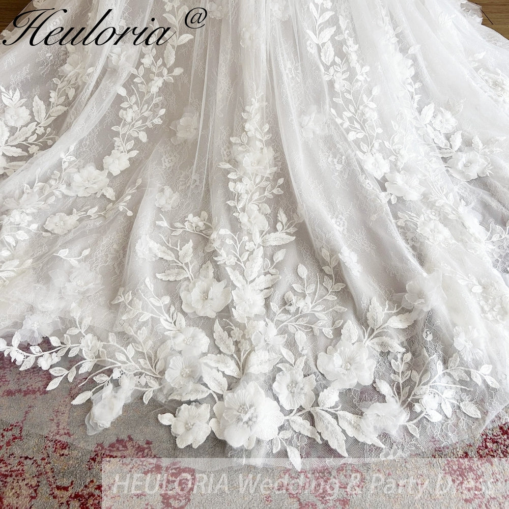 HEULORIA  a line Wedding Dress 3D flower Lace bridal dress V neck Customized AL-814