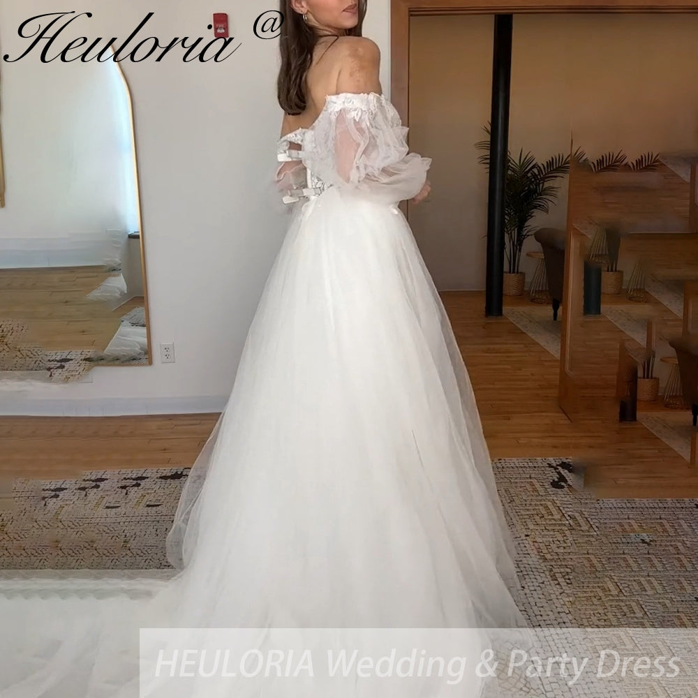 HEULORIA Sparkly Glitter A line Wedding Dress long sleeve lace bride dress plus size robe de mariee  A line Wedding Bridal Gown AL-315
