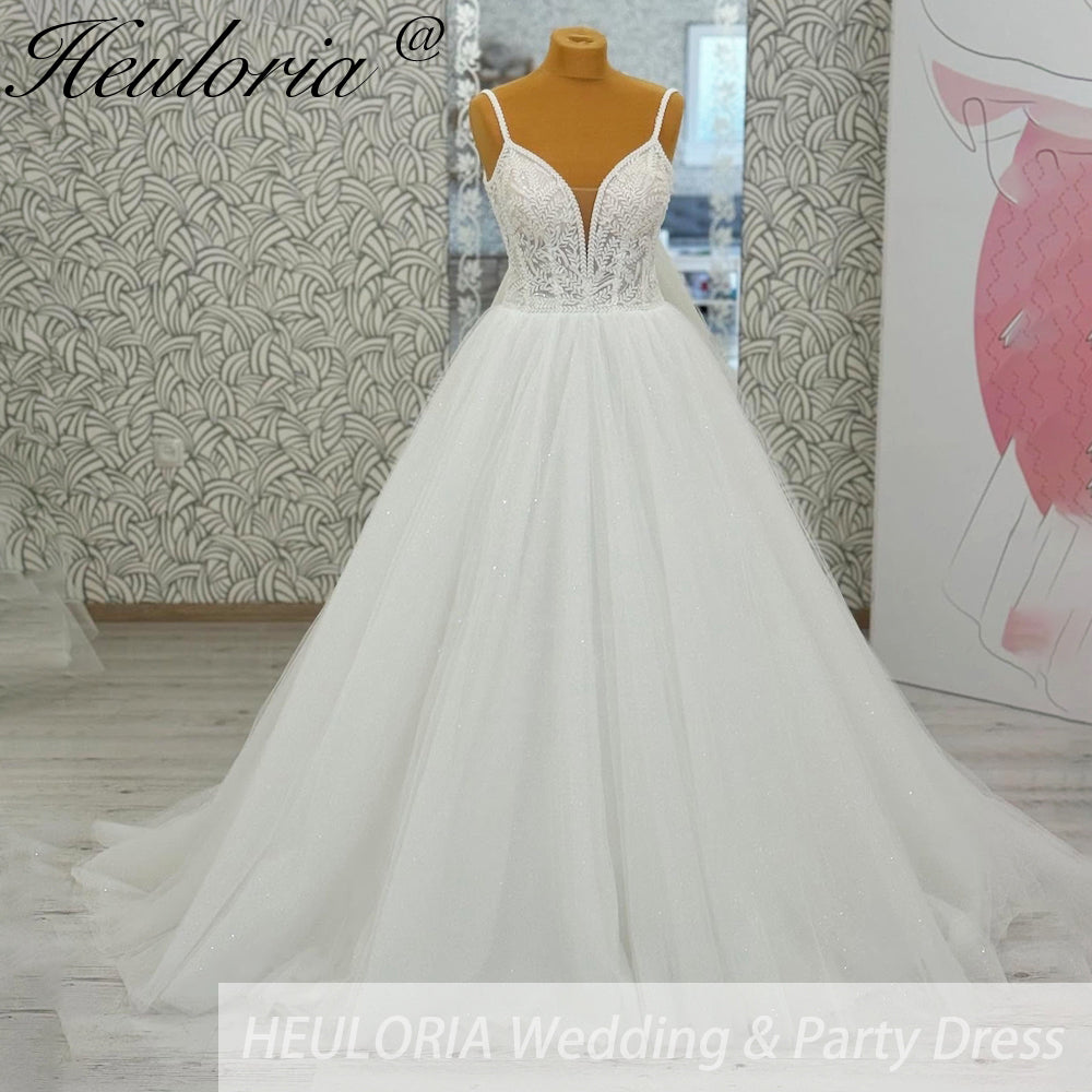 HEULORIA  elegant A line wedding dress Spaghetti Strap lace applique bridal dress Robe De Mariee Wedding Bride Dress AL-1095 Main image