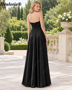 HEULORIA Dark Green Strapless Satin A-Line Bridesmaid Dress with Ruched Cutout Bodice – ED-265