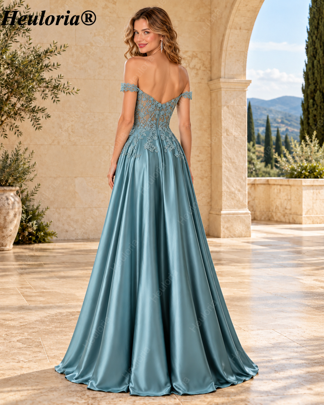 HEULORIA Ethereal Beaded Lace Tulle A-Line Prom Dress with Spaghetti Straps and Illusion Bodice ED-501
