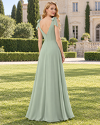 heuloria Sage Green V-Neck Bridesmaid Dress with Bow Shoulders and Slit ed-531