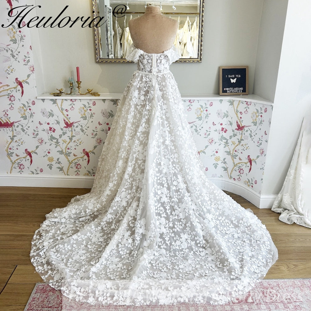 HEULORIA  a line Wedding Dress 3D flower Lace bridal dress  off shoulder Customized AL-811
