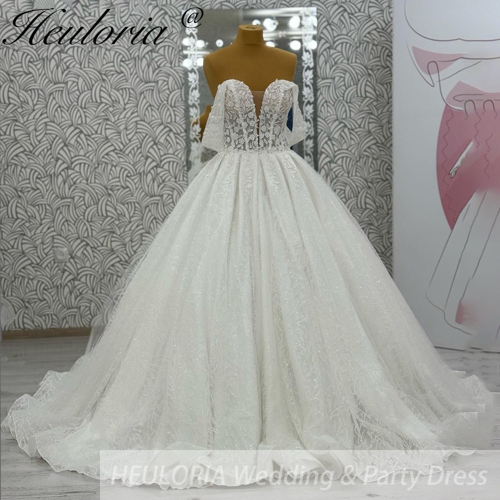 HEULORIA Sparkly Glitter Wedding dress Off The Shoulder 2025 Luxury Women Church Beach Bride Dresses Floral Lace Customized BA-1100