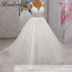 HEULORIA Enchanting Leaf Lace A-Line Wedding Dress - Shimmering Tulle & Plunging Illusion V-Neck AL-1010