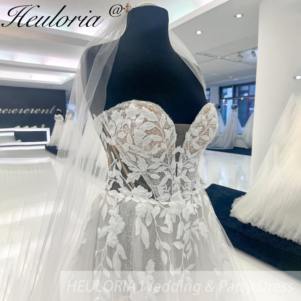 HEULORIA Sparkly Boho A line Wedding dress strapless beading lace Bridal dress Customized AL-941