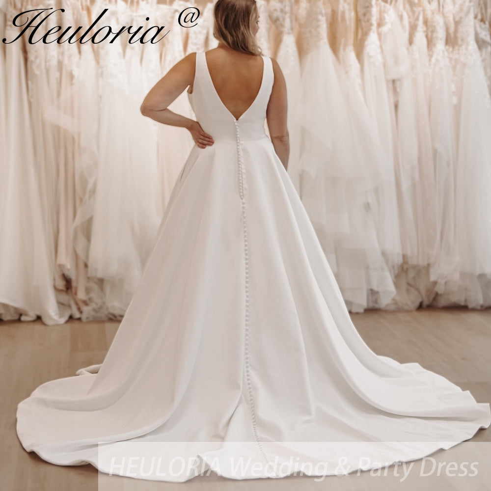 HEULORIA Classic a linw Wedding Dresses V neck Satin Bridal Gowns Vestidos Customized AL-904 Secondary image