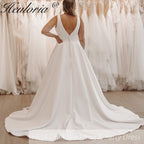 HEULORIA Classic a linw Wedding Dresses V neck Satin Bridal Gowns Vestidos Customized AL-904