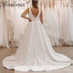 HEULORIA Classic a linw Wedding Dresses V neck Satin Bridal Gowns Vestidos Customized AL-904