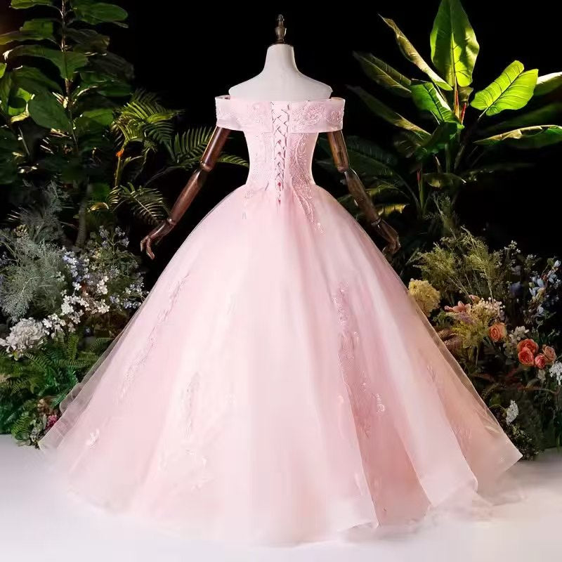 Off-the-Shoulder Lace Long Sleeve Satin Ball Gown Wedding Dress（副本）（副本）