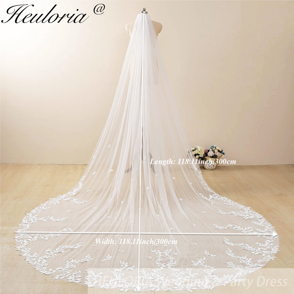 Cathedral Wedding Veil Lace bridal veil with Metal Comb Length 300cm width 300cm for Bride VL-103