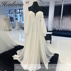HEULORIA Off the Shoulder Chiffon Split Boho A Line Wedding Dress Long Puff Sleeve Appliques Beach Robe Vestido Civil AL-958