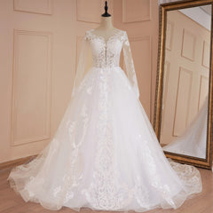 HEULORIA Princess Wedding Dress long sleeve bride dress plus size robe de mariee Lace beading shinny skirt Wedding Bridal Gown