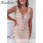 sparky sequin mermaid evening dresses V neck bead tassel formal prom dress