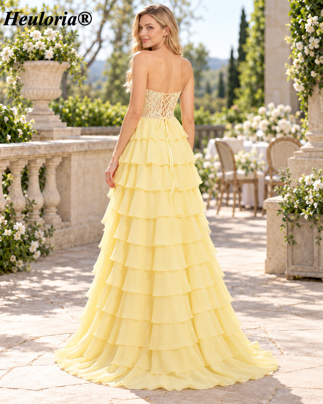 HEULORIA Lavender Strapless Lace Corset Tiered Chiffon A-Line Prom Dress – ED-235 Secondary image