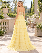 HEULORIA Lavender Strapless Lace Corset Tiered Chiffon A-Line Prom Dress – ED-235