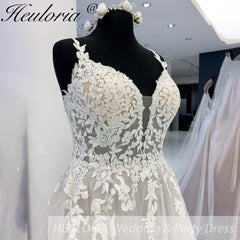 HEULORIA  Spaghetti Straps a line Wedding dress For Bride Lace Backless bridal dress Robe De Mariée Customized AL-928