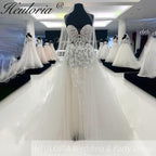 HEULORIA Sparkly Boho A line Wedding dress strapless beading lace Bridal dress Customized AL-941