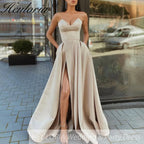 Customized Evening Dress For Women Strapless satin Prom Party Dresses High Slit Formal Occasion Dresses