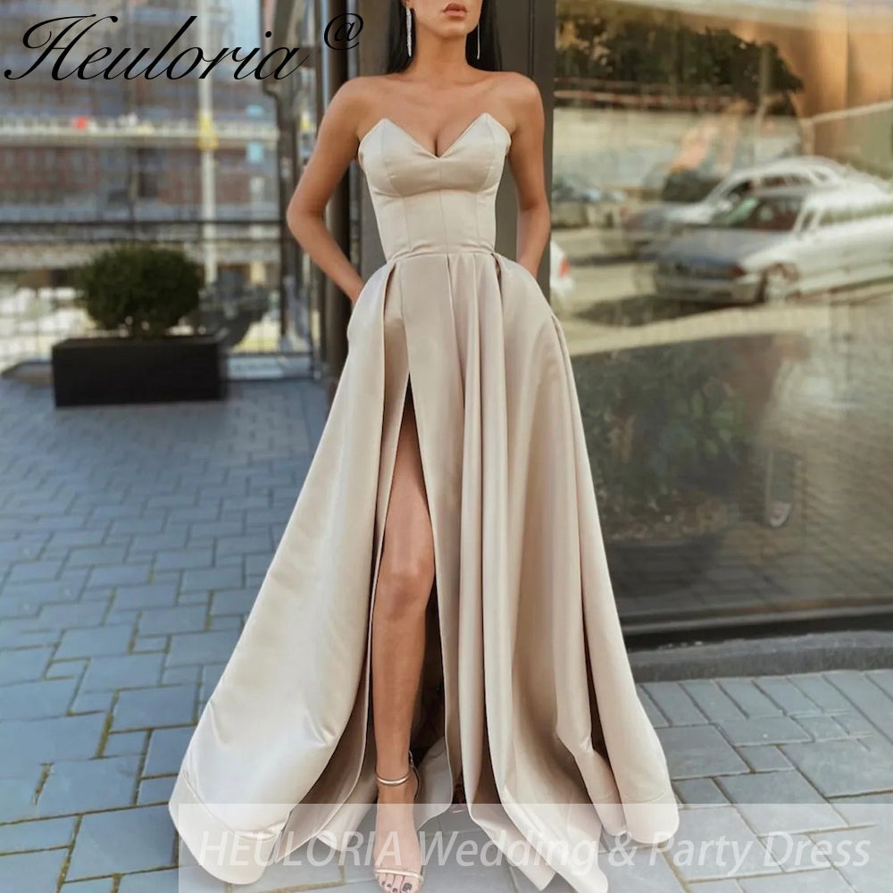 Customized Evening Dress For Women Strapless satin Prom Party Dresses High Slit Formal Occasion Dresses