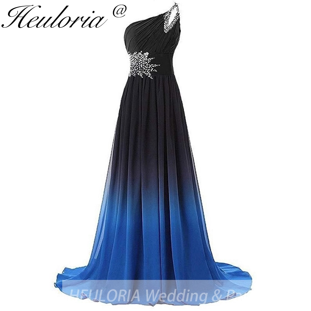 HEULORIA long evening dress one shoulder beaded chiffon party dress long formal dress ED-7