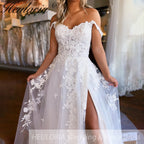 HEULORIA Illusion Off The Shoulder A-Line Wedding Dresses Appliques Lace Country Bridal Gowns Robe De Mariée Customized AL-QK277