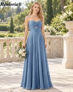 HEULORIA Dark Green Strapless Satin A-Line Bridesmaid Dress with Ruched Cutout Bodice – ED-265