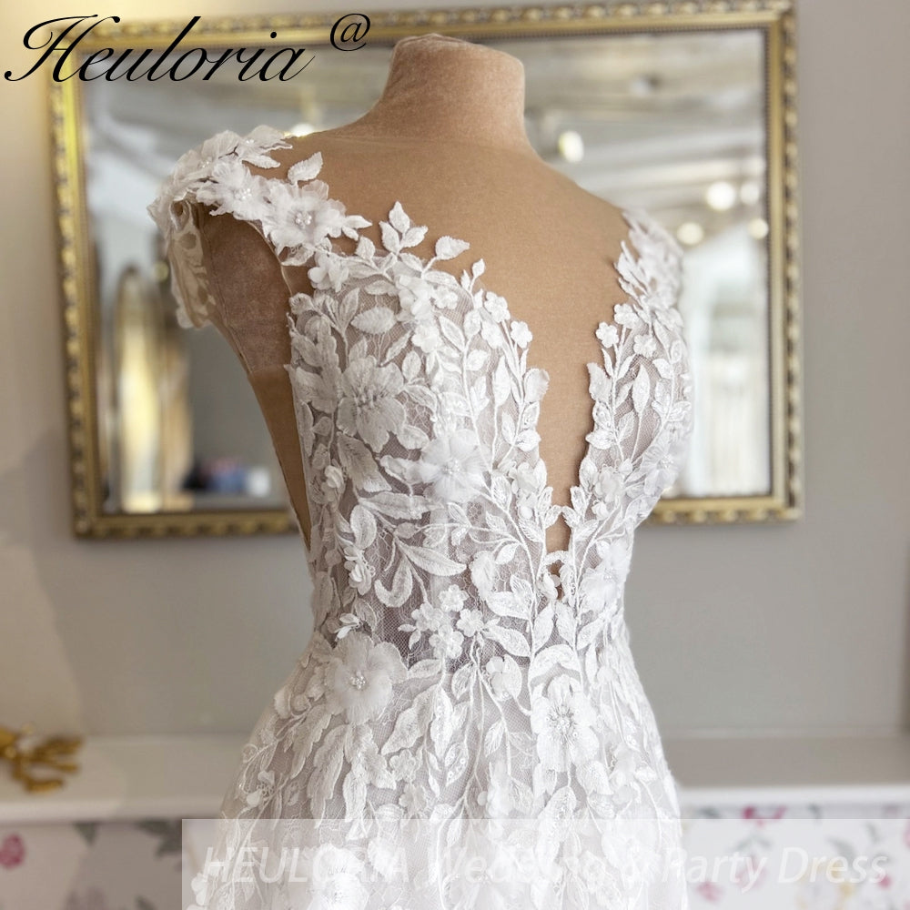 HEULORIA  a line Wedding Dress 3D flower Lace bridal dress V neck Customized AL-814