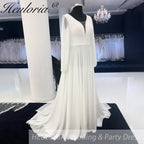 HEULORIA Plus Size Long Sleeve Chiffon Beach Wedding Dresses  Summer Women Boho Bridal Gowns robe de mariée grande taille AL-959