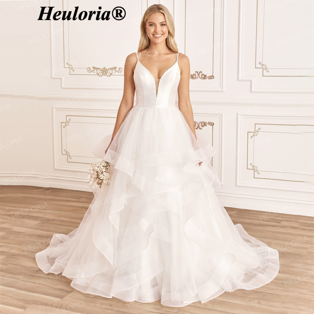HEULORIA Stunning Tiered Organza Ruffle Ball Gown Wedding Dress with V-Neck and Low Back AL-229 Main image