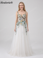 HEULORIA Whimsical 3D Floral Embroidery Corset A-Line Tulle Formal Gown with Illusion Bodice ED-679