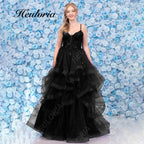 HEULORIA Sparkling Glitter Tiered Tulle Prom Dress - Plunging V-Neck & Lace-Up Corset Back ED-409