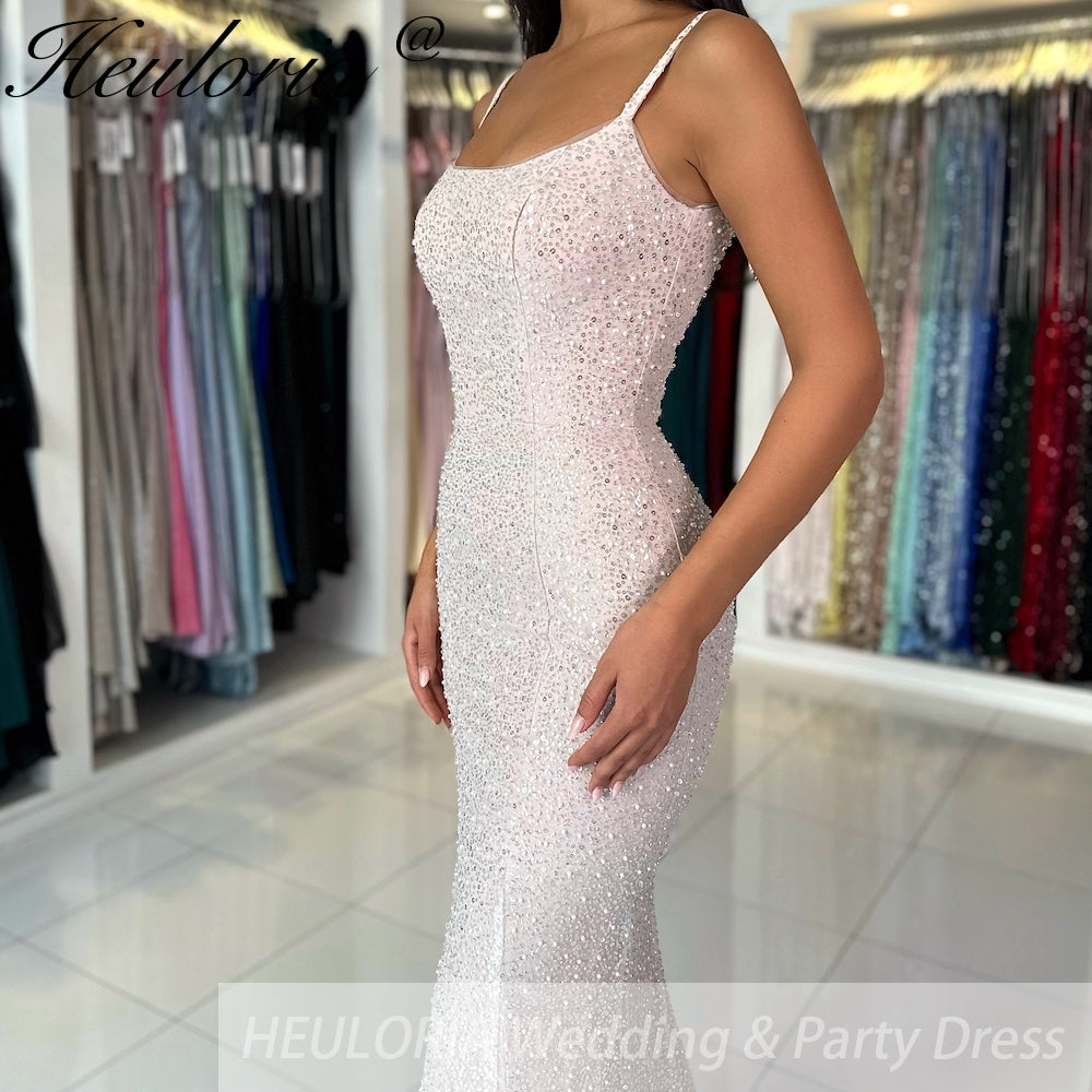 Customized Blue Spaghetti Strap Beaded Prom Dresses Mermaid evening dress vestidos de noiva Floor-Length Evening Dress 2025