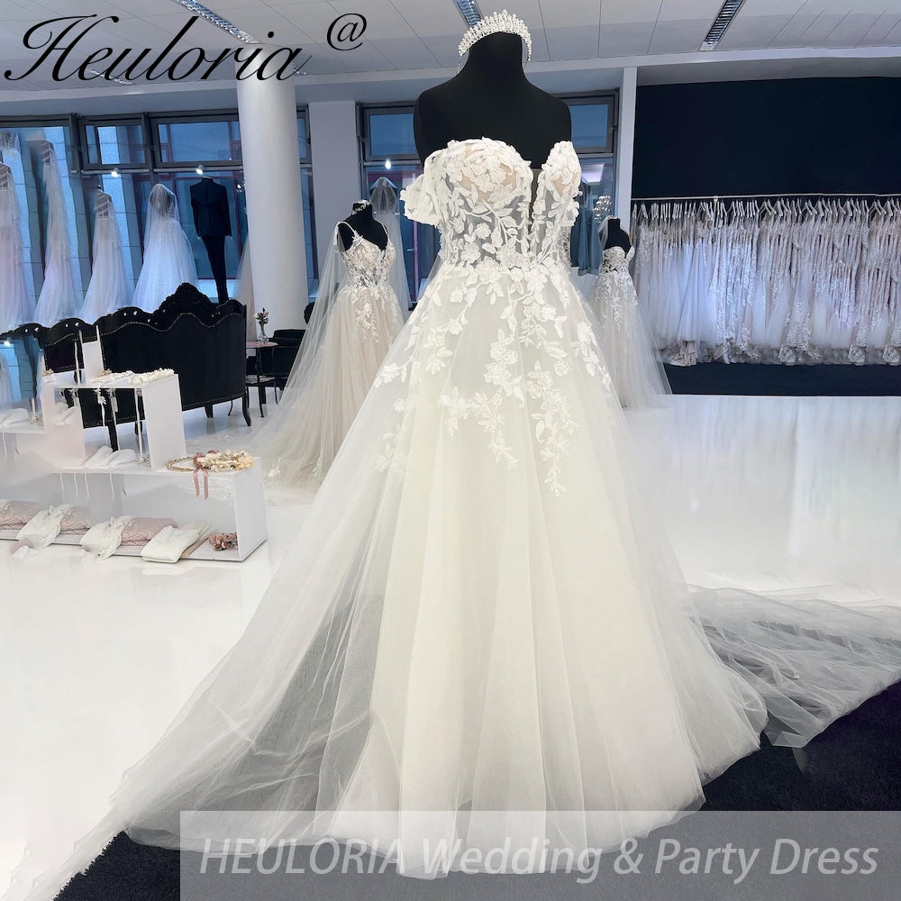 HEULORIA Off Shoulder Lace Wedding Dresses A line Bridal dress spark gliter tulle skirt Robe 2025 Customized AL-937 Main image