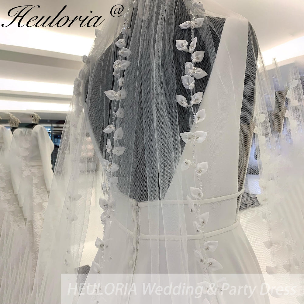 HEULORIA Crepe Satin A-Line Bridal dress Floor Length v neck Wedding Dress Vestidos Customized AL-918