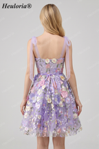 HEULORIA Enchanting Lavender 3D Floral Applique Tulle Prom Dress - Whimsical Tie-Strap Cocktail Party Gown ED-601