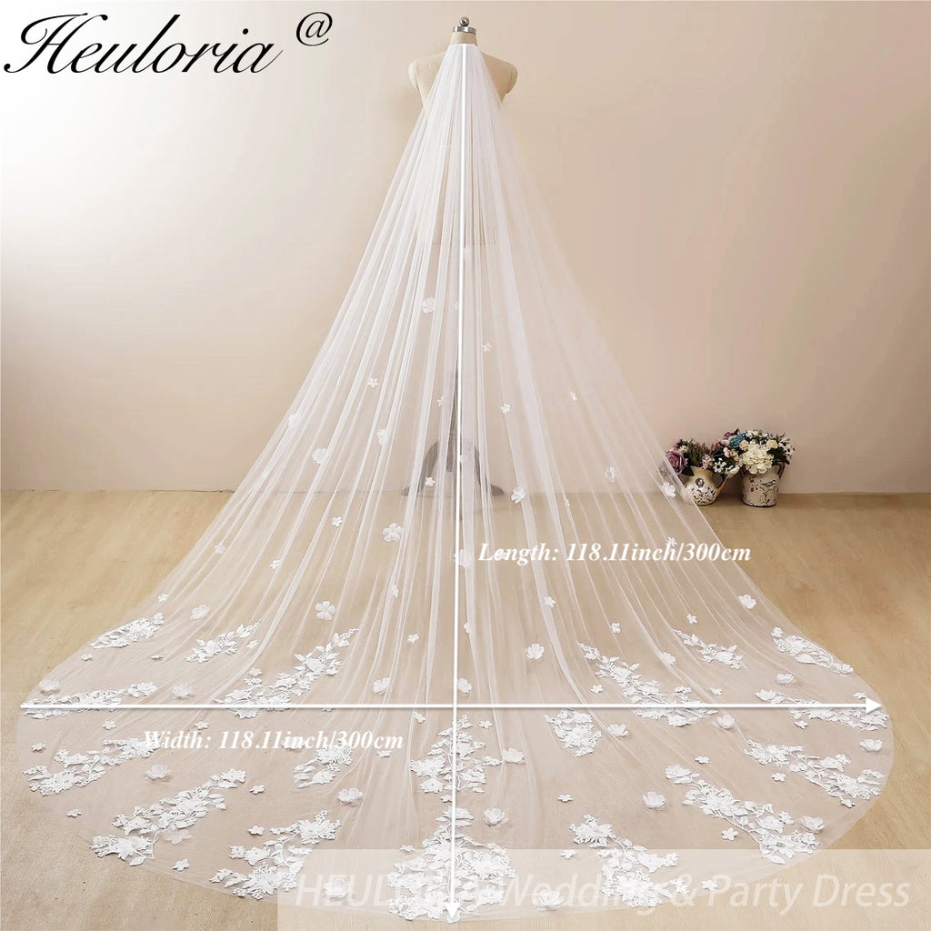 Cathedral Wedding Veil Lace bridal veil with Metal Comb Length 300cm width 300cm for Bride VL-129