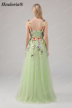 Heuloria Enchanted Garden 3D Floral Appliqué Tulle Prom Dress - Whimsical A-Line Formal Gown ED-585