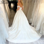 HEULORIA elegant A line wedding dress off shoulder satin skirt lace bridal dress Sweep Train Bridal Gown Customized