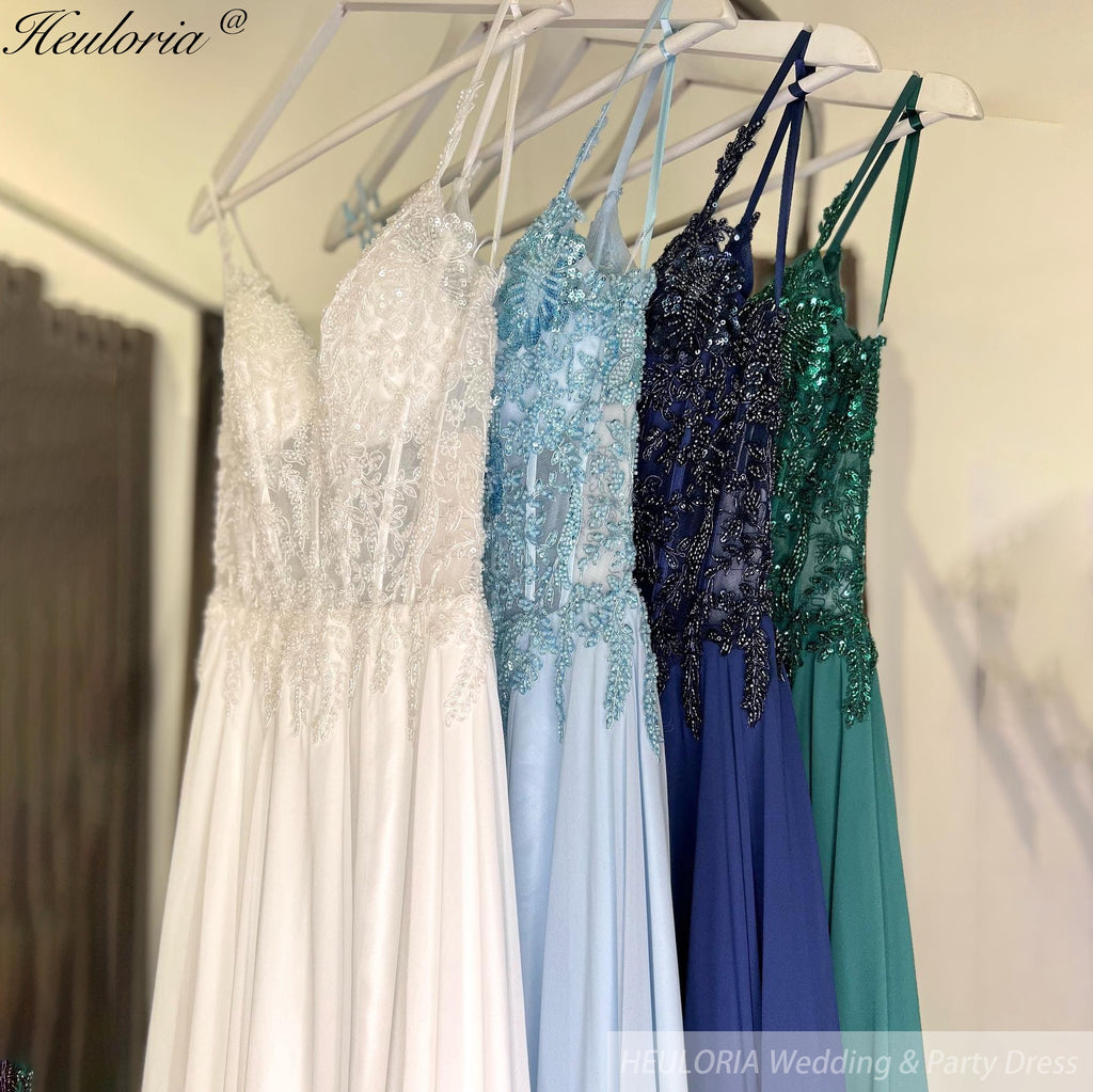 Green Chiffon Evening Dress Women Elegant Applique Suspenders Deep V-neck Backless Bridal Formal Long Ball Gowns Pageant Dress