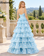 HEULORIA Blue Floral Tiered Prom Dress with Sweetheart Neckline and Cutout ED-368