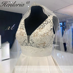 HEULORIA Satin V Neck A Line Wedding Dress Simple Lace Bodices Bridal Gown robe soirée mariage AL-920