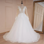HEULORIA elegant A line wedding dress V neck long sleeve lace beading bride dress Robe De Mariee Wedding Bride Dress long train AL-532