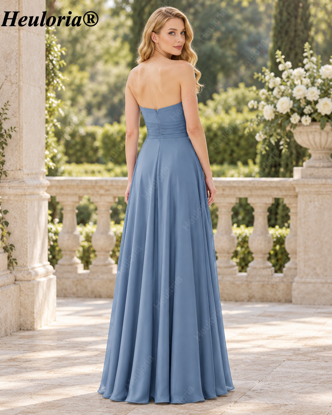 HEULORIA Dark Green Strapless Satin A-Line Bridesmaid Dress with Ruched Cutout Bodice – ED-265