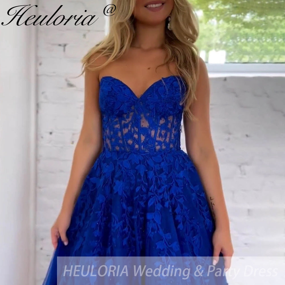 strapless Prom Dresses Lace Tulle Evening Dresses A-Shape Elegant Lady Party Dresses