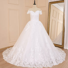 Vestido de novia HEULORIA de princesa, vestido de novia de talla grande con hombros descubiertos, vestido de novia de encaje brillante con lentejuelas 