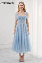 HEULORIA Celestial Starry Tulle Tea-Length Formal Dress with Tie Straps & Corset Back ED-443