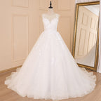 HEULORIA A-line V-Neck Court Train Lace Wedding Dress With Sequins BA-604