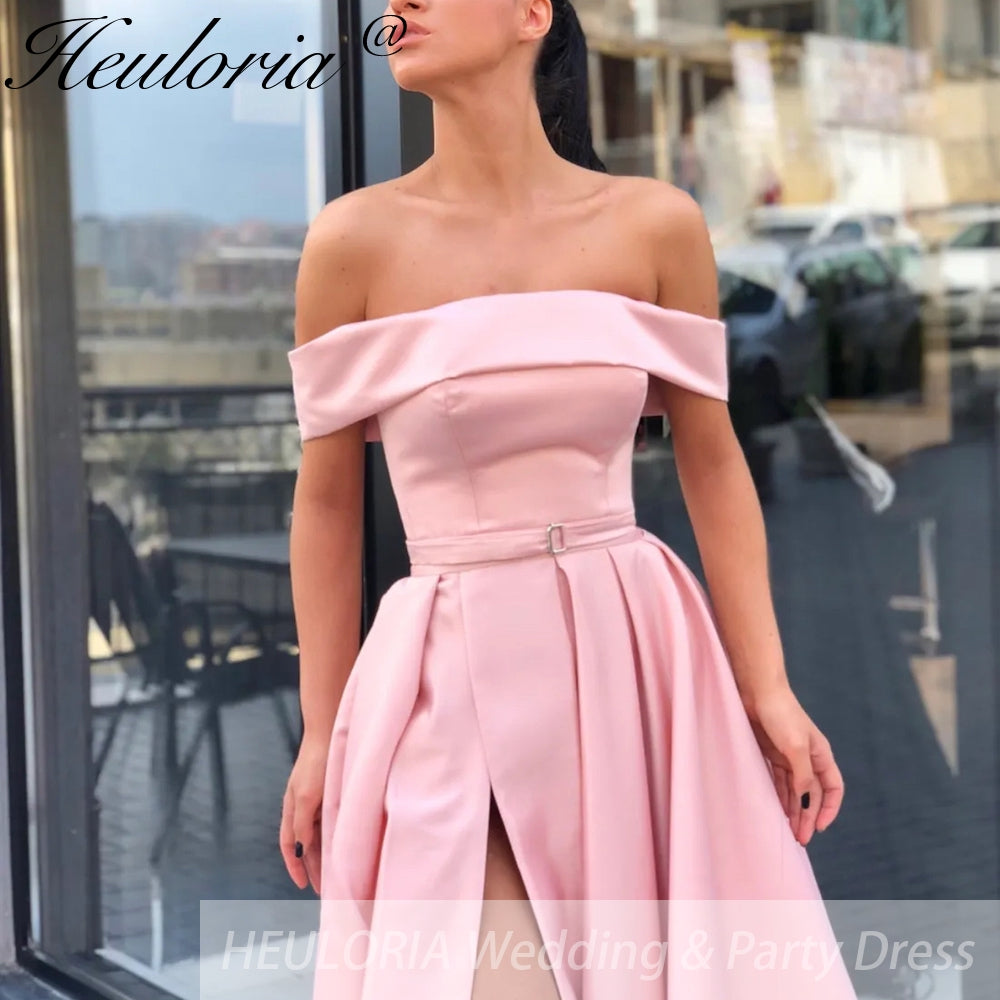 Customized A-line Pink Off The Shoulder Formal Occasion dresses High Slit Sexy Prom Dresses 2023 Robes De Cocktail Immagine secondaria del prodotto