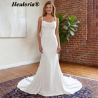 HEULORIA Minimalist Crepe Mermaid Wedding Dress with Cowl Neck & Illusion Pearl Back AL-QK216